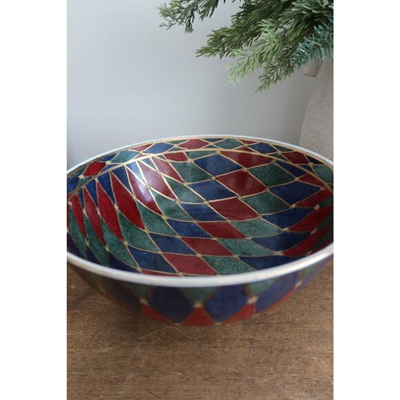 Vintage Decorative Ceramic Bowl Diamond Pattern 90's Christmas - Picture 2 of 5